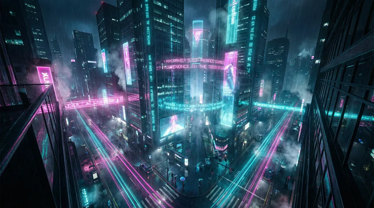 十九岁神马在线观看 竖屏短剧平台首页背景 - 赛博朋克都市夜景
